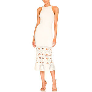 Tularosa 'Finley' White Crochet Floral Midi Dress Size M